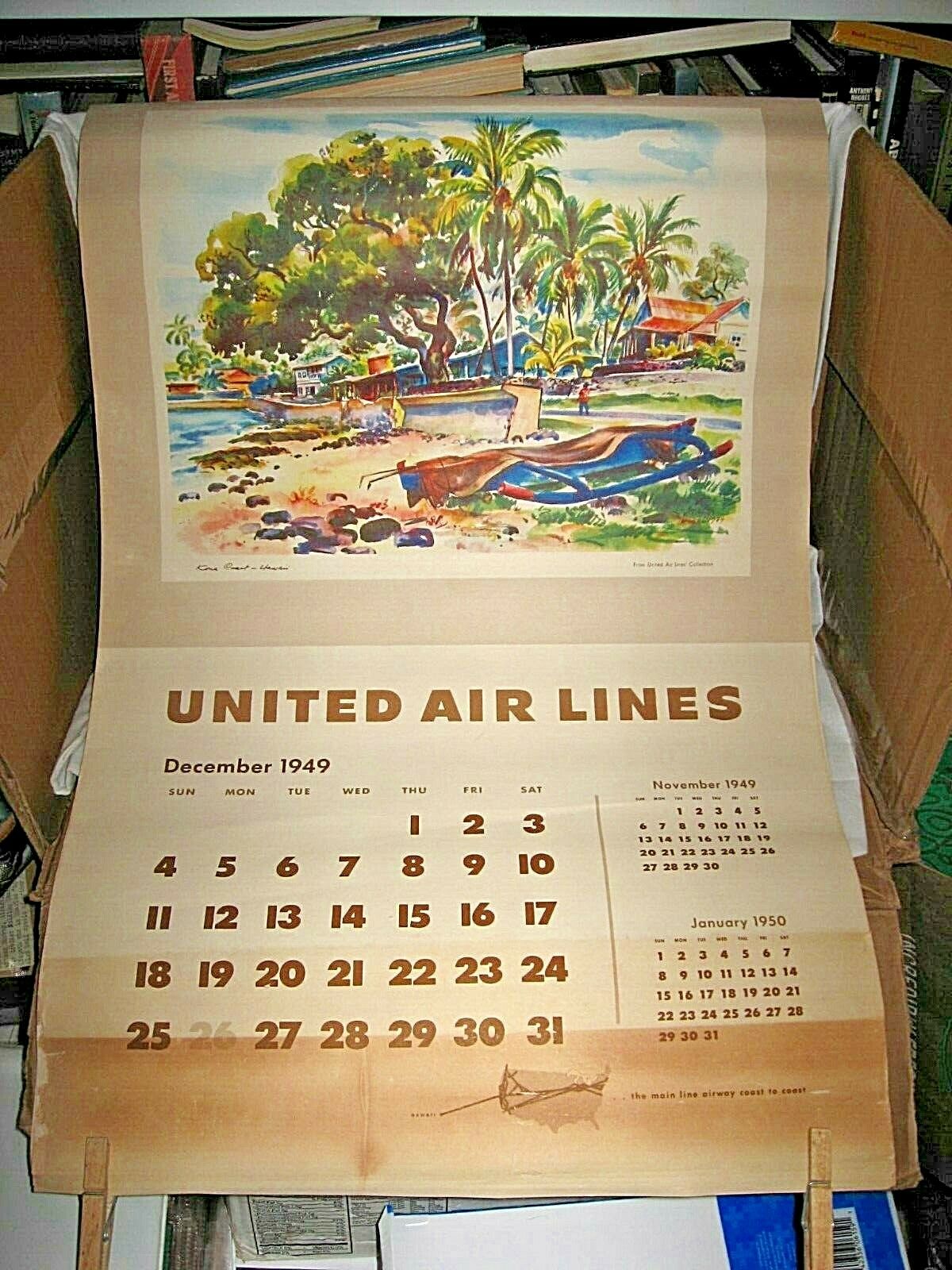 RARE!! Joseph Feher Hawaiian Prints UNITED AIRLINES 1950 COMPLETE CALENDAR